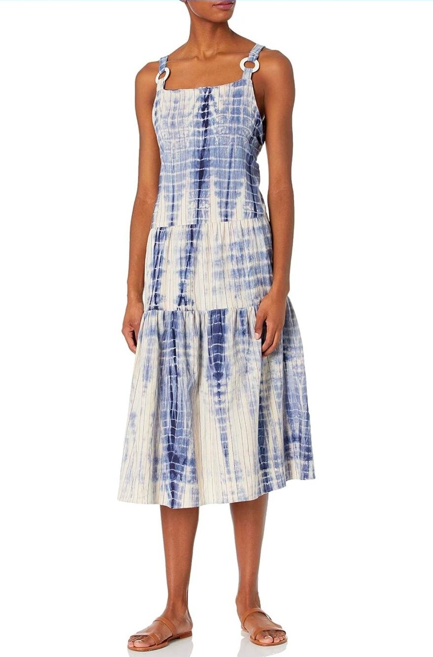 Angie Tie Dye Dress Midi Bow Back Tank Tiered Boho Summer Coastal Beach Preppy